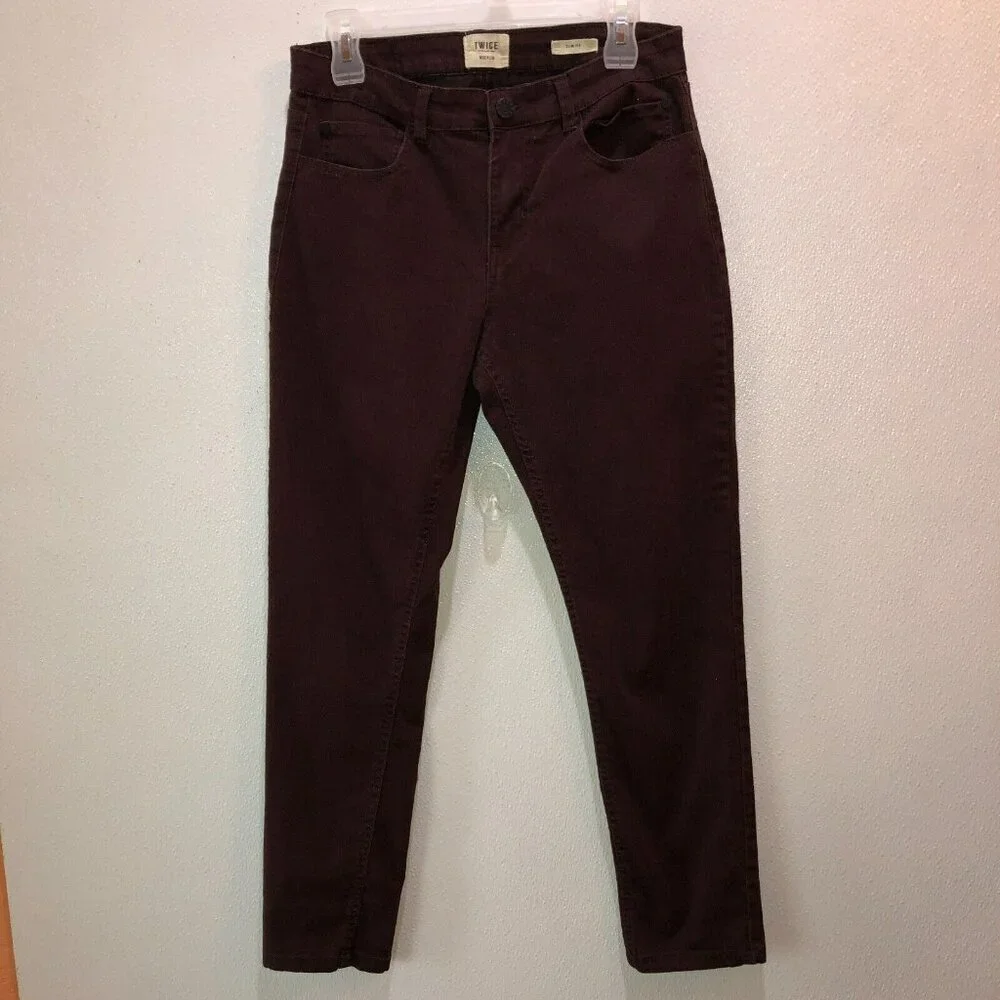 Twice Mens Size 29 x 28 Burgundy Slim Fit Skinny Pockets Ankle Pants Jeans
